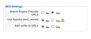 With search engine friendly URL's option turned to yes.